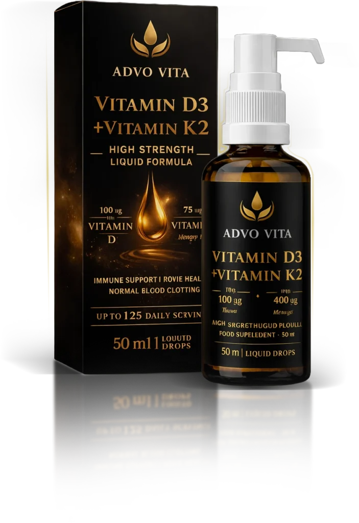 Vitamin D3 + K2 liquid drops 4000 IU MK-7 Advo Vita bottle and box